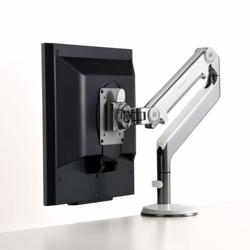 m2_1_monitor_arm_silver with a black monitor
