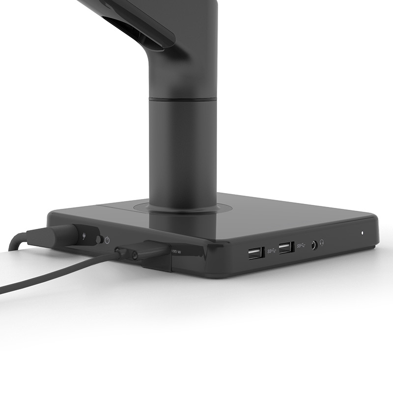 Humanscale M/Connect 2 in black color on a white background with cables attached