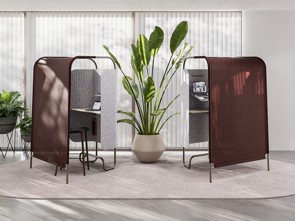 two flex kiosks looking at opposite directions in an office space