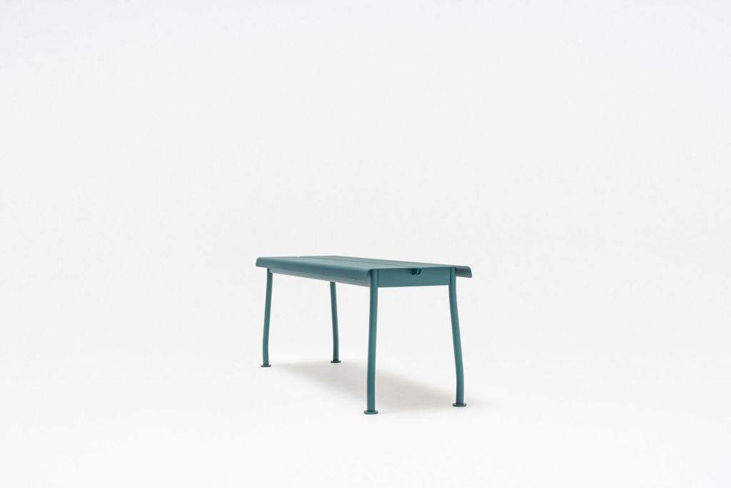 turquoise flaner outdoor bench in light grey background