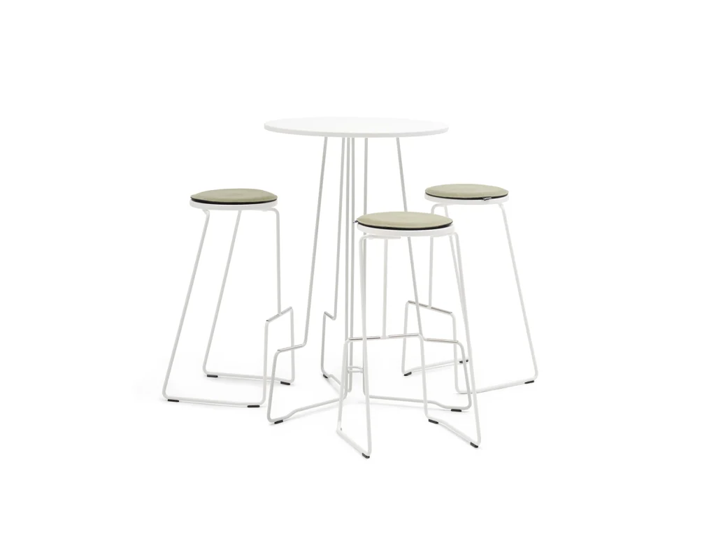 Tiki table with three tiki bar stools with cushions