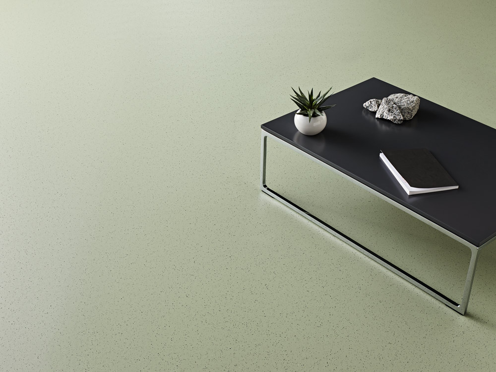 noraplan unita in green with a metallic black coffee table with decoratives on top