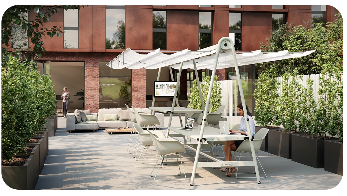 workplace outdoor area where employees can sit and work or socialize